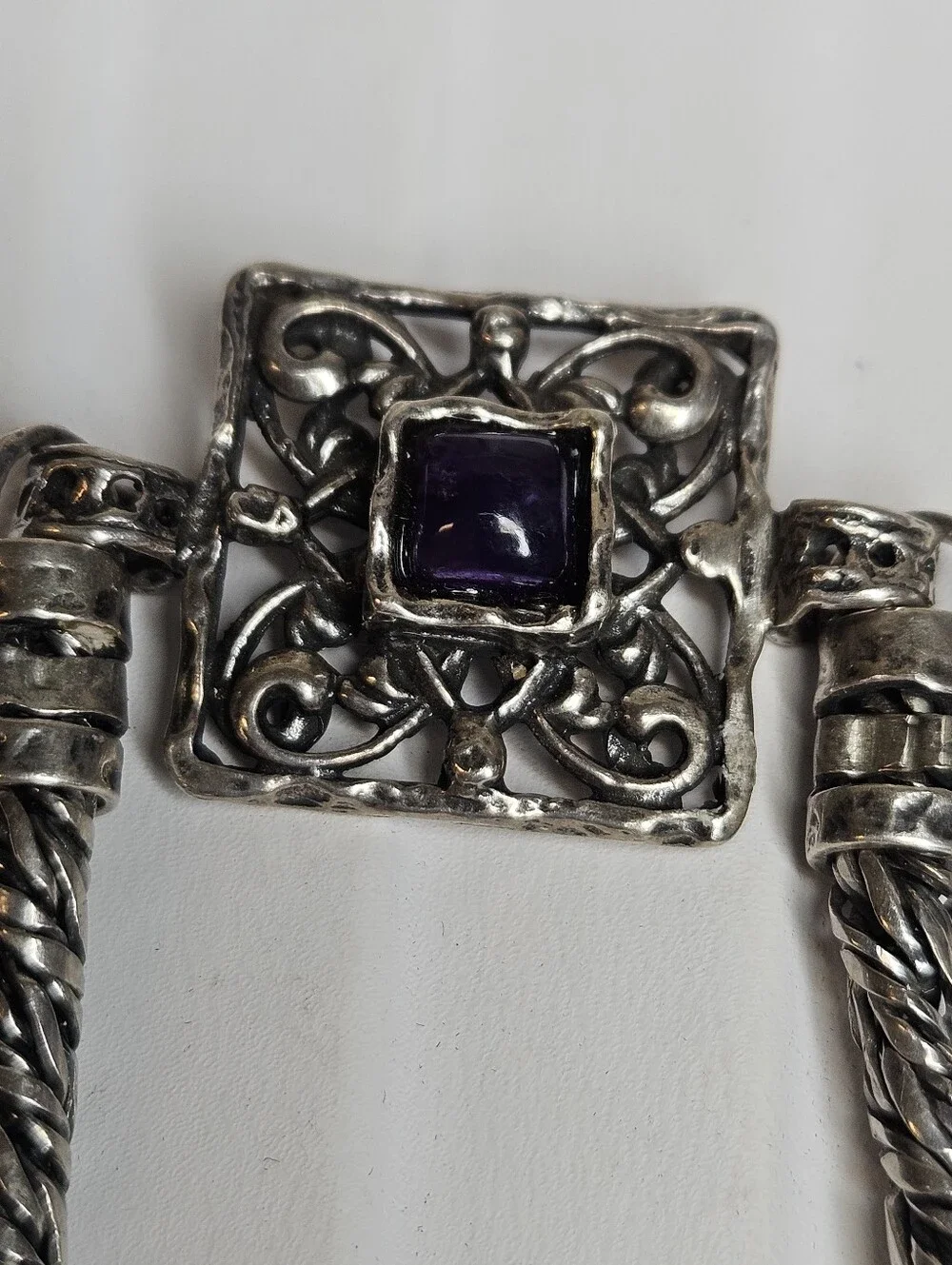 Ascopa Sterling Silver Purple Glass Stone Bracelet